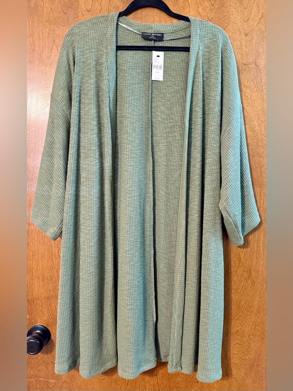 Lane Bryant Ribbed Open-Front Cardigan - Sage Green